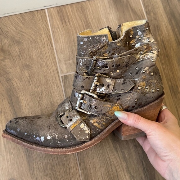 LIBERTY BLACK Paint Splatter Metallic Amy Western Leather Ankle Boots - Picture 3 of 7